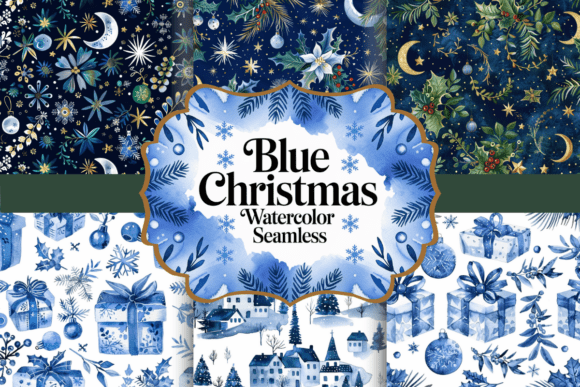Download Blue Christmas Watercolor Seamless - Premium Resources