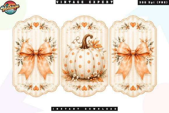 Download Vintage Fall Pumpkin Bow Tag Set PNG - Set png Collection