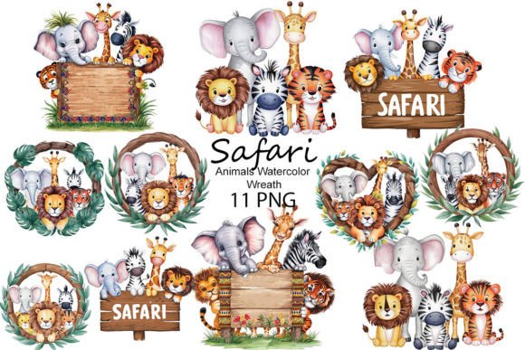 Download Safari Animals Watercolor Wreath - Animal Collection