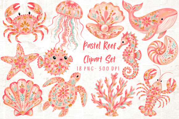 Download Pastel Reef Clipart Set PNG - Set png Collection