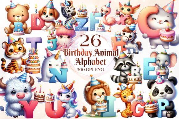 Download Birthday Animal Alphabet Clipart Bundle - Animal Collection