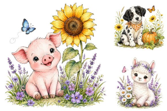 Download Watercolor Farm Animal Clipart Bundle - Animal Collection
