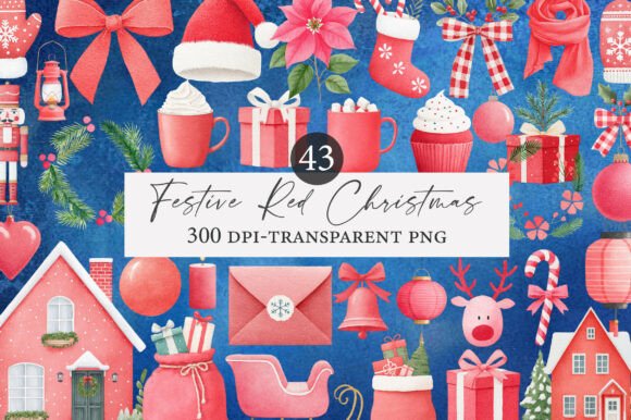 Download Festive Red Christmas Watercolor Clipart - Festive Collection
