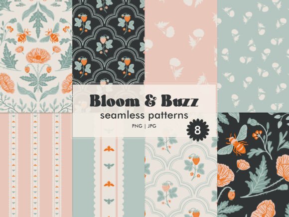Download Bloom and Buzz Seamless Pattern Set PNG - Set png Collection