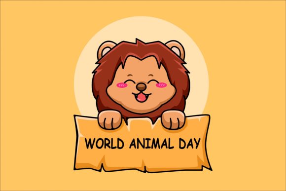 Download Cute Lion with World Animal Day Text - Animal Collection