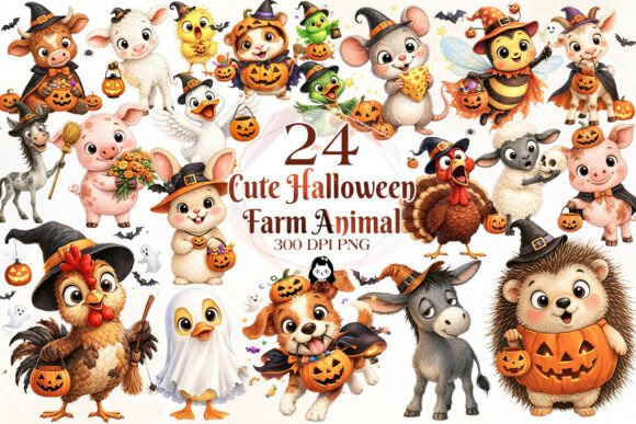 Download Cute Halloween Farm Animal Clipart - Animal Collection
