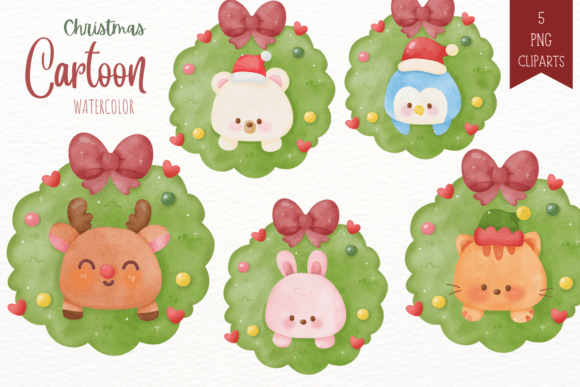 Download Christmas Wreath Watercolor and Animal - Animal Collection
