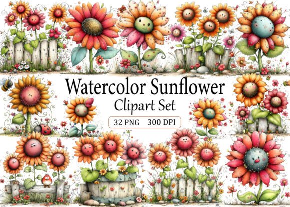 Download Watercolor Sunflower Clipart Set - Sunflower clipart set Collection