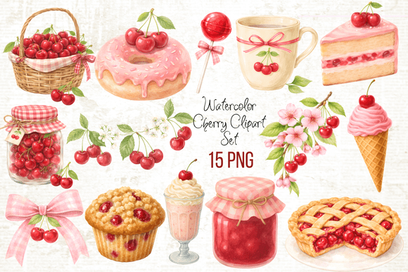 Download Watercolor Cherry Clipart Set PNG - Set png Collection