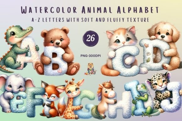 Download Watercolor Animal Alphabet Fluffy Letter - Animal Collection