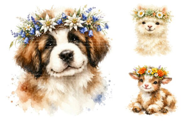 Download Watercolor Animal Flower Crown Clipart - Animal Collection