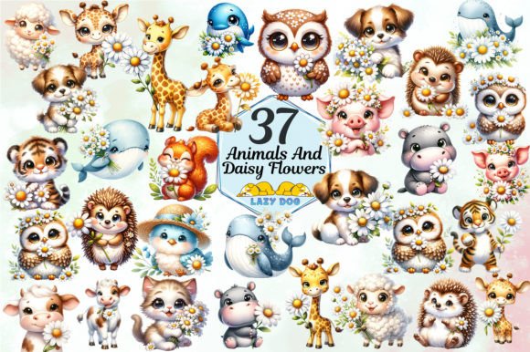 Download Cute Animals &amp; Daisy Flowers - Animal Collection