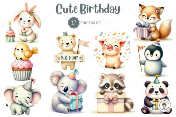 Download Watercolor Birthday Cute Animal Party - Animal Collection
