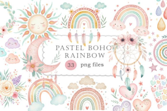 Download Pastel Boho Rainbow Clipart Set PNG - Set png Collection