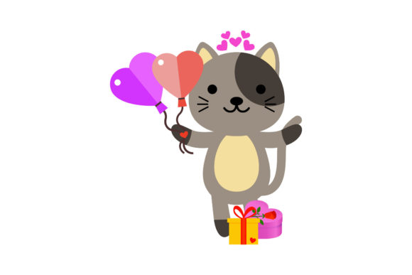 Download Cute Animal Cat with Two Balloons - Animal Collection