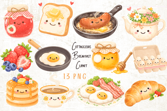 Download Cottagecore Breakfast Clipart Set PNG - Set png Collection