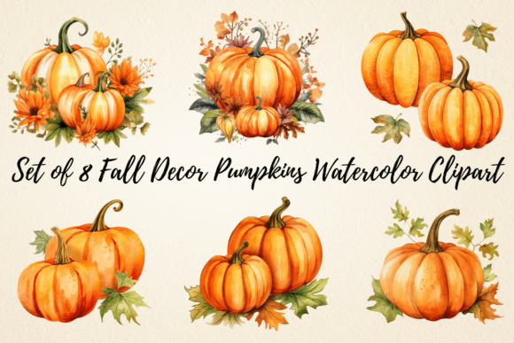 Download Fall Decor Pumpkins Watercolor Clipart - Fall decor Collection