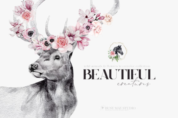 Download Watercolor Animal Portraits and Flowers - Animal Collection