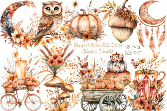 Download Neutral Boho Fall Decor Watercolor - Fall decor Collection