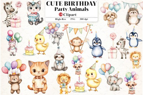 Download Cute Birthday Party Animals Clipart - Animal Collection