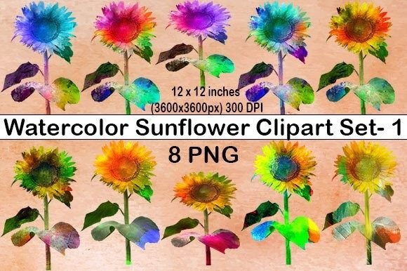 Download Watercolor Sunflower Clipart Set-1 - Sunflower clipart set Collection