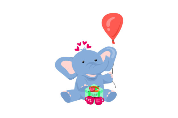 Download Cute Animal Elephant with Balloons, Gift - Animal Collection