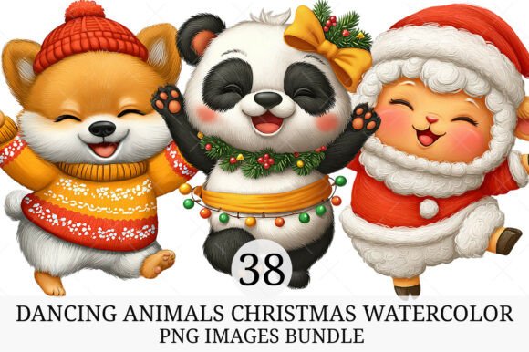 Download Dancing Animals Christmas Watercolor PNG - Animal Collection