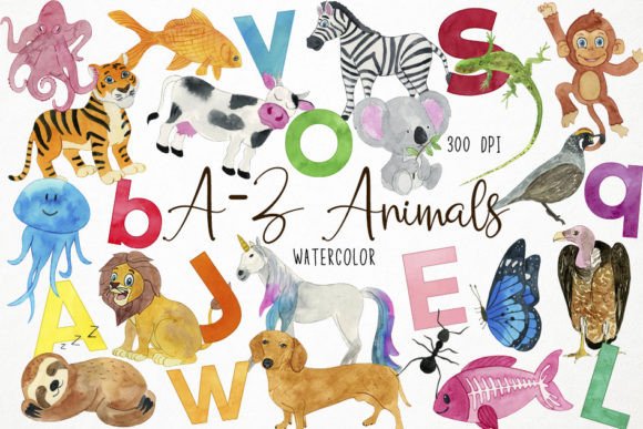 Download Watercolor Animal Alphabet Clipart, a-Z - Animal Collection