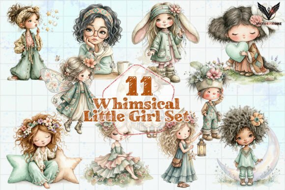 Download Whimsical Little Girl Set PNG - Set png Collection