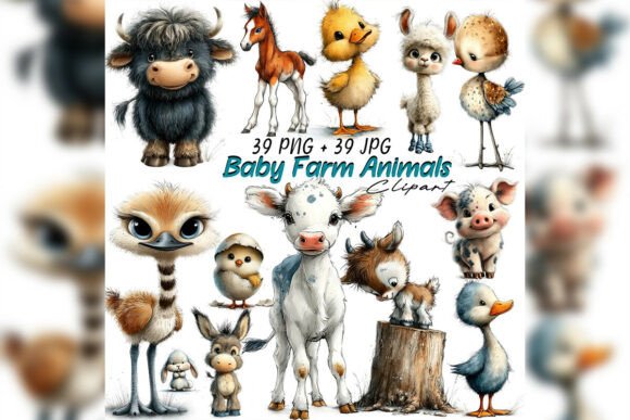 Download Whimsical Baby Farm Animals Clipart Set - Animal Collection