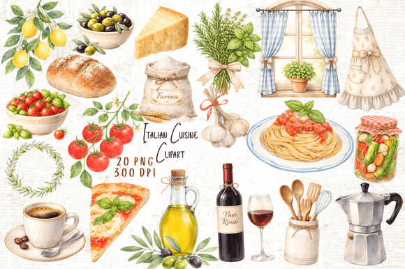 Download Italian Cuisine Clipart Set PNG - Set png Collection