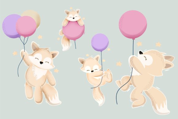 Download Cute Animal Playing with Baloon Design - Animal Collection