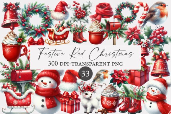 Download Festive Red Christmas Watercolor Clipart - Festive Collection