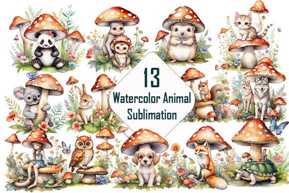 Download Watercolor Animal with Mushroom Clipart. - Animal Collection